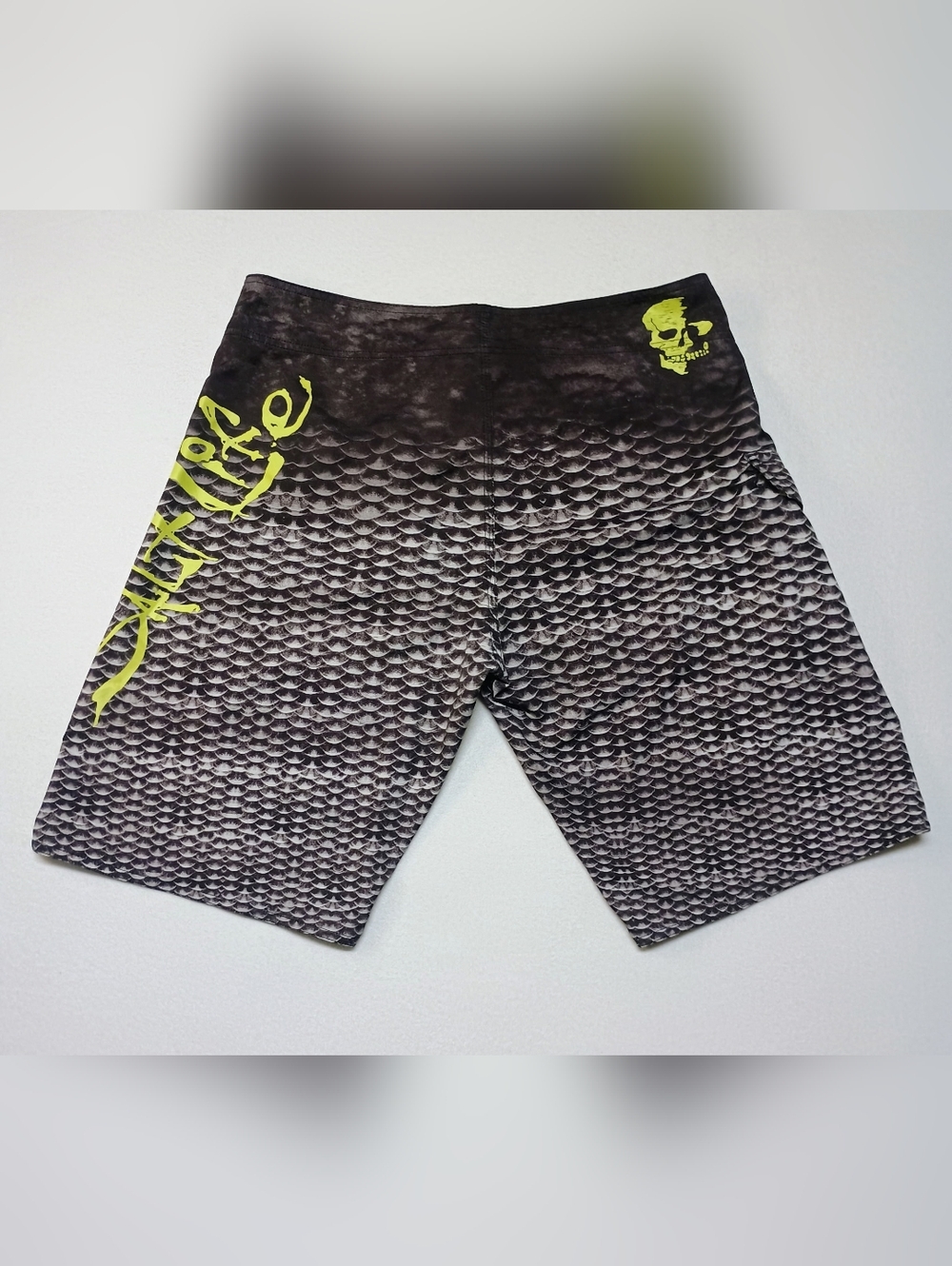 Salt Life Men's Black Scale-Print Performance Shorts with Neon Yellow Accents